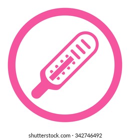 Thermometer vector icon. Style is flat rounded symbol, pink color, rounded angles, white background.