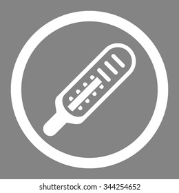 Thermometer vector icon. Style is flat rounded symbol, white color, rounded angles, gray background.
