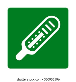 Thermometer vector icon. Style is flat rounded square button, white and green colors, white background.