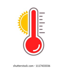 Thermometer vector icon with sun heat temperature scale for summer weather