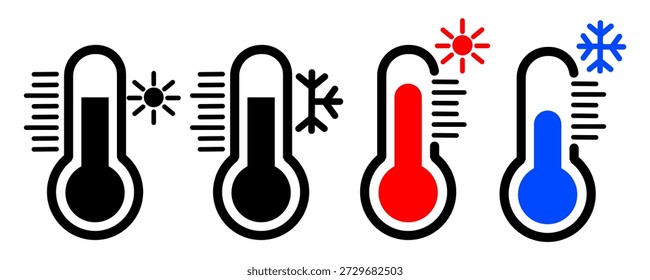 Ícone de vetor de termômetro, ícone de termômetro de temperatura. Conjunto de ícones de cor de temperatura. Símbolo do tempo.