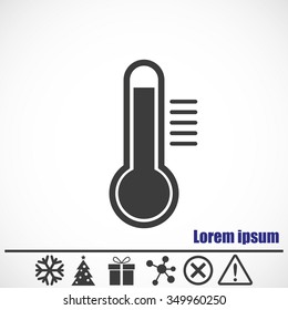 Thermometer vector icon.Bonus icons: snowflake, Christmas tree,gift,molecule,delete icon and Hazard warning attention sign.