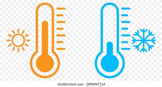 Iconos vectoriales termómetros. Termómetro con símbolo frío y caliente. Se puede usar para aplicaciones web y móviles. Ilustración vectorial sobre fondo transparente. EPS 10