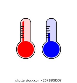 Thermometer vector illustration, hot and cold temperature icon logo, weather assets.