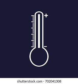 Thermometer vector image. Vector white icon on dark blue background.