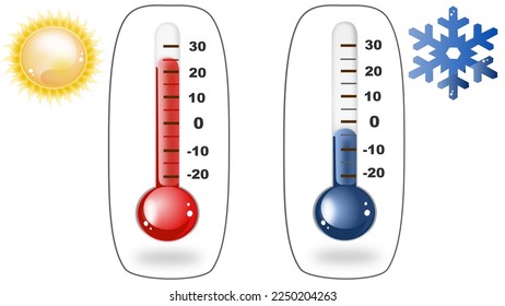 thermometer vector with sun and snowflake