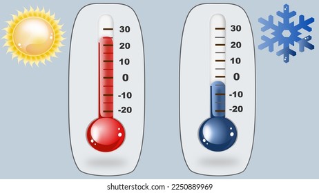 thermometer vector with sun and snowflake