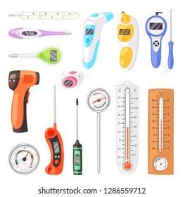 Thermometer vector tempering measurement celsius fahrenheit scale cold hot weather illustration set of tempered meteorology or medical equipment measuring temperature isolated on white background