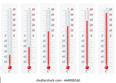 Thermometer. Vertical red weather forecast. Vector illustration isolated on white background