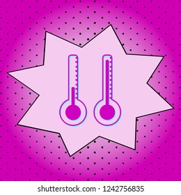 Thermometer warm and cold .Purple icon pop-art background .Vector.