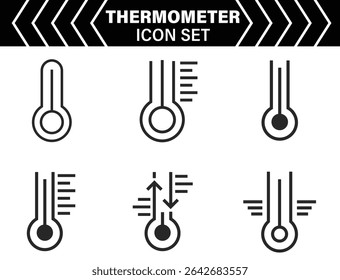 Thermometer and warm temperature line icon set. Weather Sign. Temperature icon set. Warm cold Symbol, Temperature Scale Symbol. Thermometer icons stock vector.