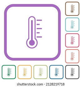 Thermometer warme Temperatur einfache Symbole auf buntem, abgerundeten quadratischem Hintergrund