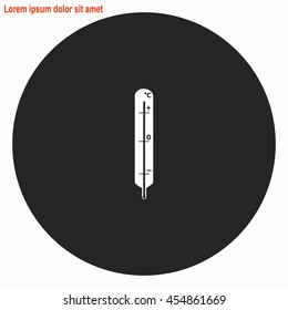 Thermometer web icon. Gray circle button with white illustration.