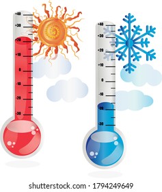 Thermometer winter summer with the image of the sun and snowflakes