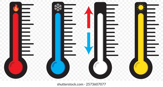 thermometer with yellow blue red scale, climate control, weather change, flat vector bicolor icon, weather icon. Temperature thermometer icon collection on transparent background. eps 10.