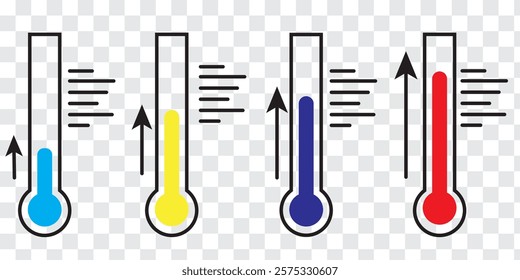 Thermometer with yellow blue red scale, climate control, weather change, flat vector bicolor icon, weather icon. Temperature thermometer icon collection. Thermometer colorful design icon.