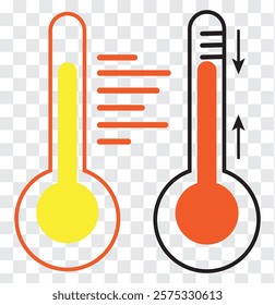 Thermometer with yellow blue red scale, climate control, weather change, flat vector bicolor icon, weather icon. Temperature thermometer icon collection. Thermometer colorful design icon.