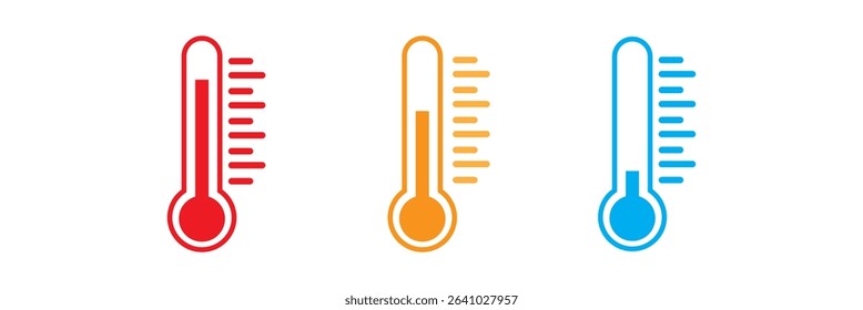 thermometer with yellow blue red scale, climate control, weather change, flat vector bicolor icon, weather icon. Temperature thermometer icon collection on white background.