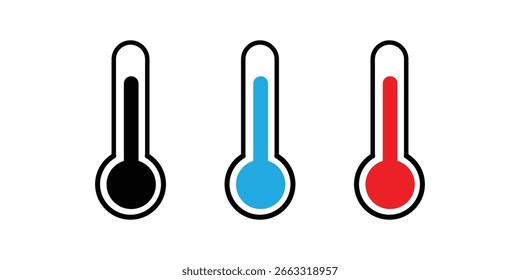 thermometer with yellow blue red scale, climate control, weather change, flat vector bicolor icon, weather icon. Temperature thermometer icon collection on white background.
