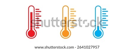thermometer with yellow blue red scale, climate control, weather change, flat vector bicolor icon, weather icon. Temperature thermometer icon collection on white background.