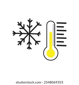 thermometer with yellow scale, climate control, weather change, flat vector bicolor icon, weather icon. Temperature thermometer icon