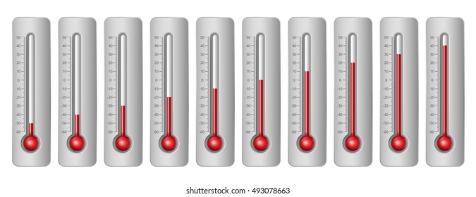 Thermometers with different levels and celsius scale. Vector Illustration