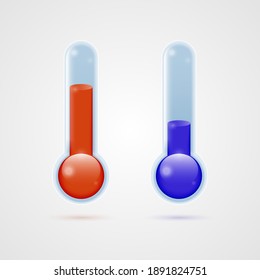 Thermometers with display of cold and heat, blue and red. Vector illustration.