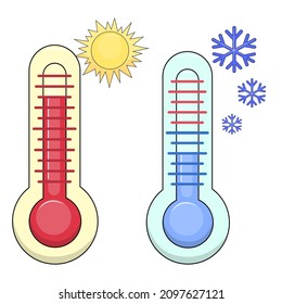 Thermometer für warmes und kaltes Wetter. Vektorgrafik einzeln auf weißem Hintergrund.