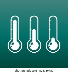 Thermometers icon with different levels. Flat vector illustration on green background.