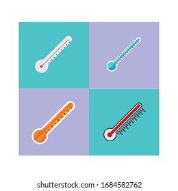 Thermometers icon with different zones. Vector image isolated on white background