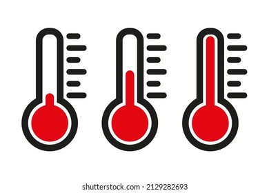 thermometers icon set. thermometers with different levels.  Red color sign. flat style,  EPS10.