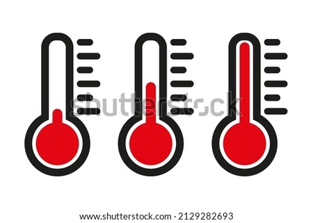 thermometers icon set. thermometers with different levels.  Red color sign. flat style,  EPS10.