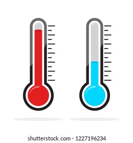 Thermometers icons with different levels. Vector illustration. Blue and red thermometer indicators in flat style
