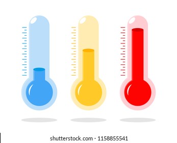 Thermometers measuring heat and cold, vector Icon illustration. Thermometer equipment showing hot or cold weather.