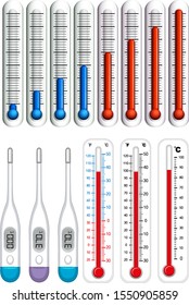 Thermometers on different scales illustration