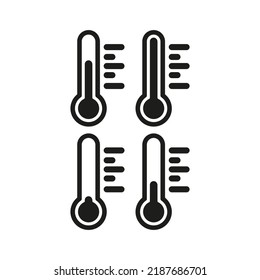 Thermometers set icon. Different levels of temperature, climat control, air, warm, cold, weather conditions, fever, sickness, illness, technology. Measure concept. Vector line icon for Business.