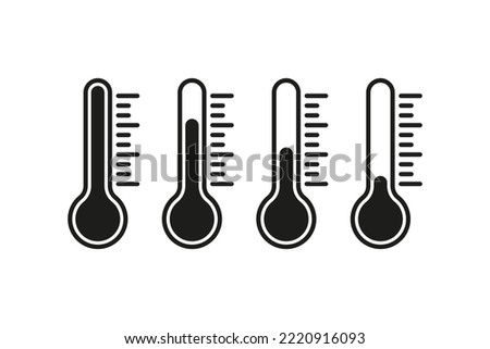 Thermometers set icon. Different levels of temperature, climat control, air, warm, cold, weather, fever, sickness, illness, health care. Measure concept. Vector black set icon on a white background