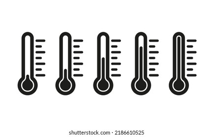 Thermometers Set Icon. Temperature, Climate Control, Weather Conditions, Cold, Warm, Disease, Illness, Healthcare, Scan, Degree, Celsius, Fahrenheit, Kelvin. Measurement Concept. Vector Line Icon.