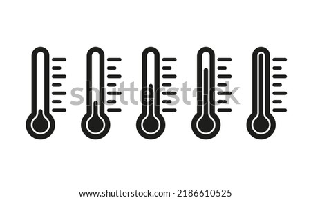 Thermometers set icon. Temperature, climate control, weather conditions, cold, warm, disease, illness, healthcare, scan, degree, celsius, fahrenheit, kelvin. Measurement concept. Vector line icon.