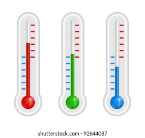 Thermometers set (red green blue) vector