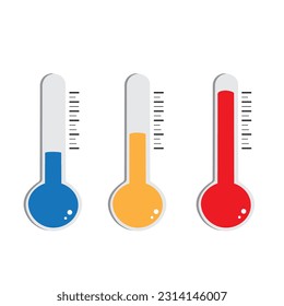 Thermometers showing hot, warm and cold temperatures on a white background with copy space