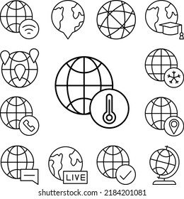 Thermometry, globe icon in a collection with other items