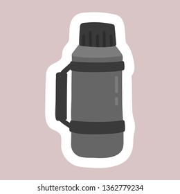 Thermos beverage drink vintage сamping sticker element cute vector illustration outdoor tourism journey travel 