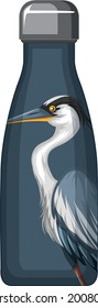 A thermos bottle with blue pelican pattern illustration