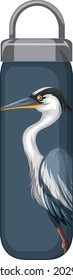 A thermos bottle with blue pelican pattern illustration
