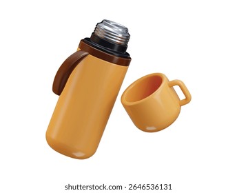 Thermos bottle cup icon 3d render concept of hiking aluminum liquid beverage thermos icon vector illustration