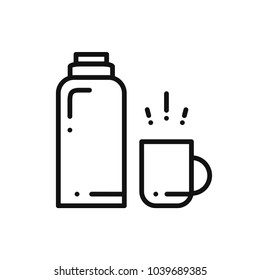 Thermos Bottle Line Icon. Vacuum Flask. Hot Water.