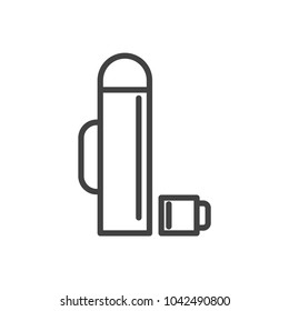 Thermos Bottle Line Icon. Vacuum Flask. Hot Water.