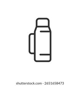 Thermos bottle, linear icon. Hot drinks, insulation, and travel. Line with editable stroke.