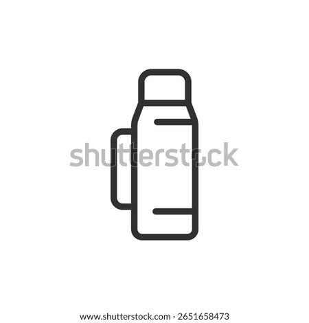 Thermos bottle, linear icon. Hot drinks, insulation, and travel. Line with editable stroke.
